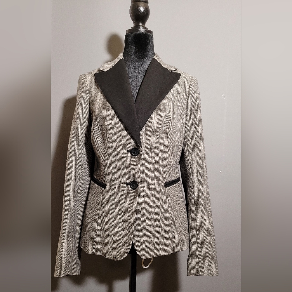 The Limited Wool Fitted Blazer Black Herringbone 2-Button Size S